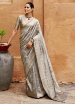 Banarasi Silk Grey Festival Wear Jaal Work Saree